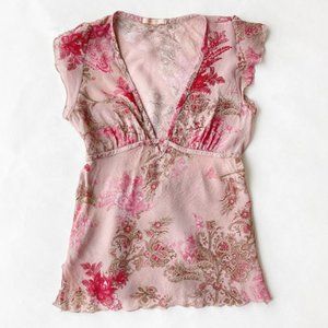 Forever 21 Rose Colored Cap Sleeve Deep V Blouse Size Small